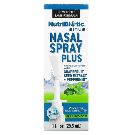 NutriBiotic Nasal Spray Plus | 1 FL OZ Nasal Lubricant Plus Grapefruit Seed  Extract, Vitamin C, Peppermint & Botanical Extracts | Helps Flush